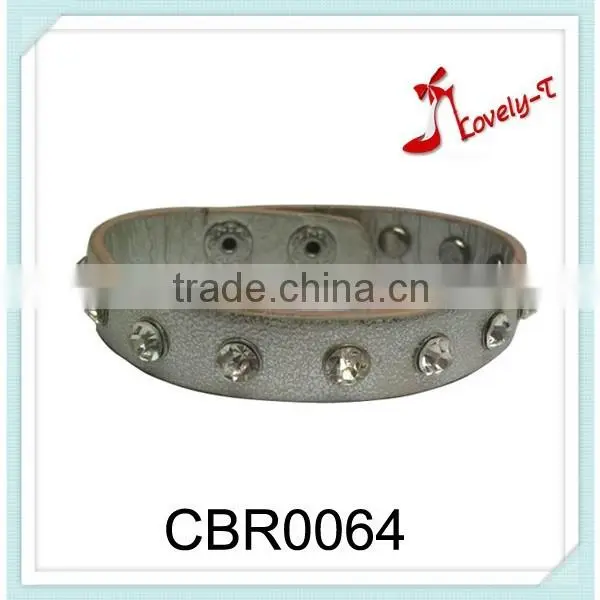 New Trend Narrow Round Snap-fastner Bracelet PU Leather Hand-made Crystal Leather Wrap Bracelet ,wrap Leather Bracelet photo-2