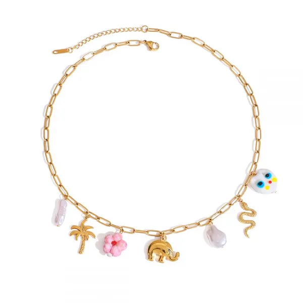 Custom Round Stainless Steel Rhinestone Charm Necklace - 18K Gold Plated Alloy Pendant photo-2