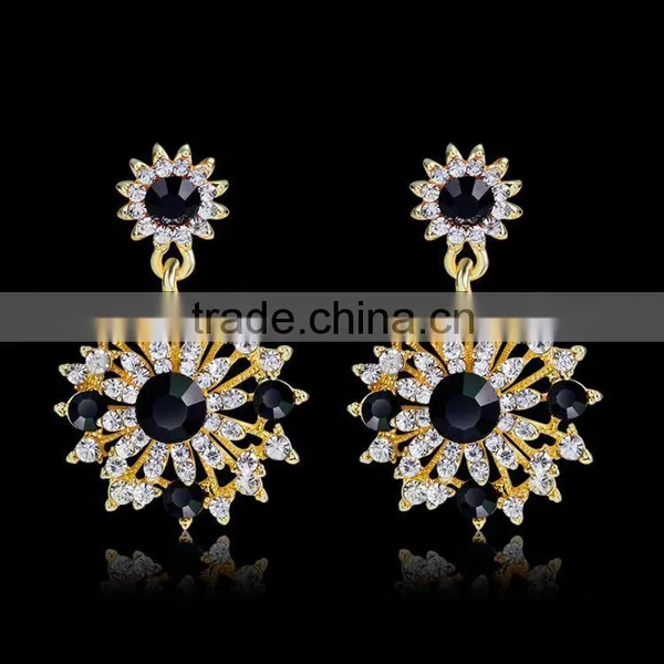 18K Gold Plated Crystal Fashion Lady Sunflower Type Drop Earrings photo-5