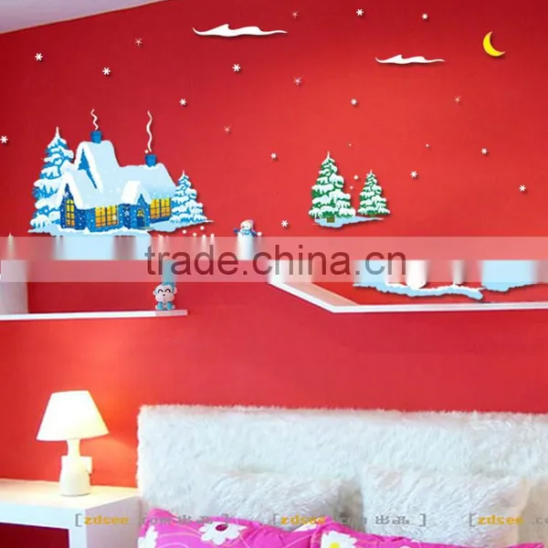 ALFOERVER Pvc Snow Mountain Christmas Wall Decals photo-2
