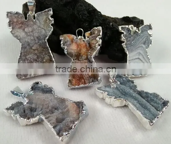 Silver Plating Mixed Color Rough Agate Druzy For Necklace photo-4