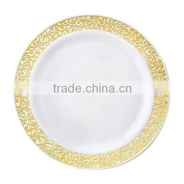 Ivory With Gold Trimmed 9'' Round Disposable Plate photo-2
