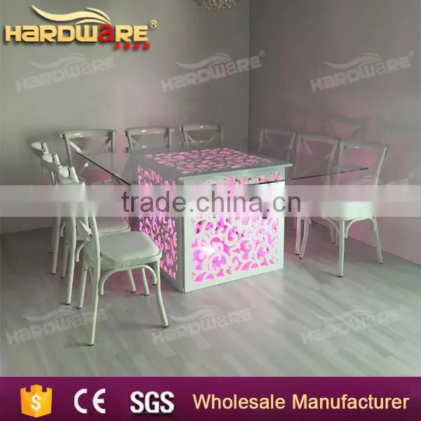 Coloful Led Light White Wooden Wedding Table , Square Dining Table With Glass photo-4