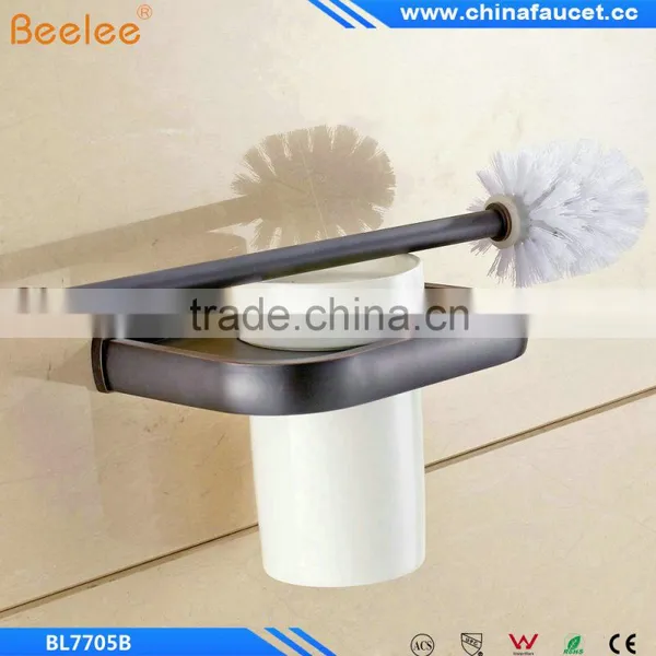 Black Oil Rubbed Bronze Bathroom Toilet Brush Holder Wall Mounted Ceramic Cup photo-4