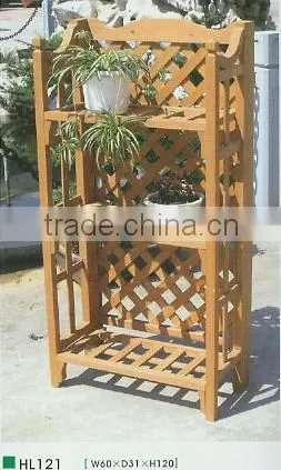 Wooden Three Shlefs Planter Stand W/trellis