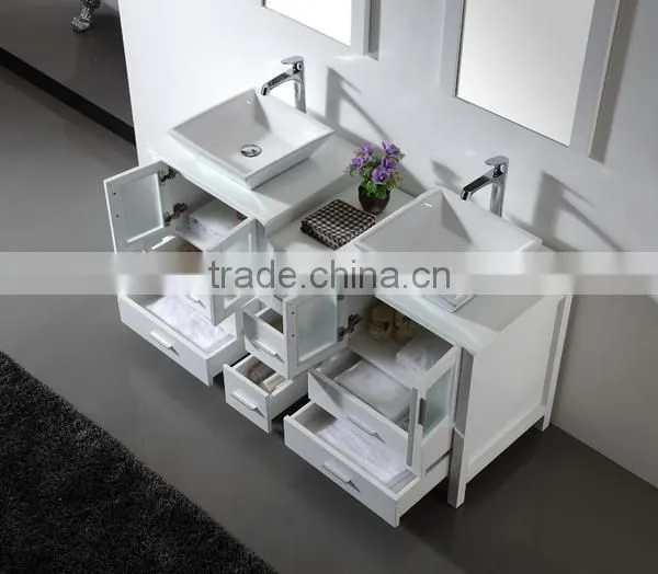 Modern Oak Wood Double Basins Floor Vanity Bathroom Furniture Wooden Cabinet No.3199D photo-4