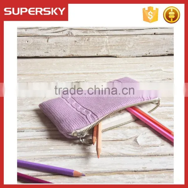 C1586 Women Knit Clutch Purse Cosmetic Bag Knitted Pencil Case Knit Zipper Pouch photo-3