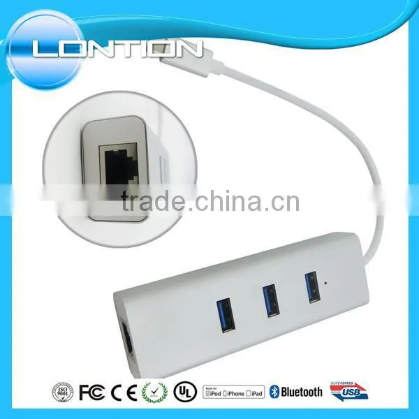2016 New Product Type-c to 3ports(usb3.0+RJ45)