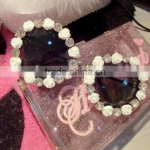 Diamond Flower Rim Vintage Party Beach Festival Frame Shades Round Sunglasses photo-5