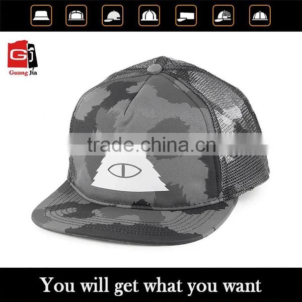 OEM/ODM Custom Casual Printing Flat Brim 5 Panel Summer Hat Camo Trucker Cap Wholesale