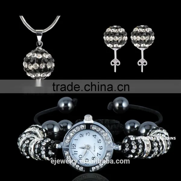 10mm Zebra Clay Rhinestone Shamballa Beads Jewelry Set Watch Set Braclet Watch/Necklace Pendant/Stud Earrings Sets BS065