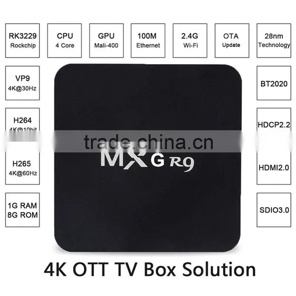 2016 New RK3229 hd Kodi 15.2 MXG 4K Smart Android 4.4 TV Box MXG R9 Smart TV BOX