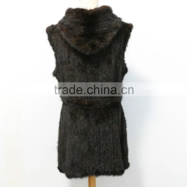 Fashion Genuine Knitted Mink Fur Vest With Hood for Women M2902 photo-3