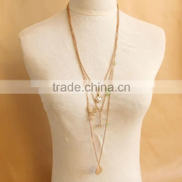 MYLOVE Fashion Gold Plated Necklace Cute Butterfly Leaf Pendant Long Polo Chain Sweater Necklace HOT MLSC-17