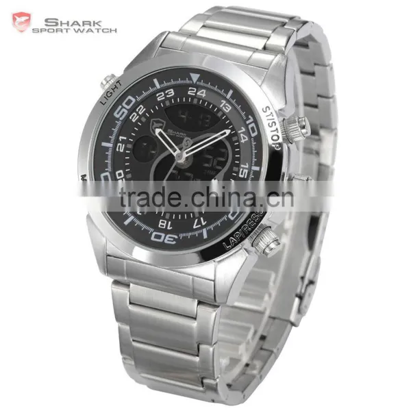 Shark Men Sport Brand New LED Analog Dual Time Zone Black Dial Japan Qaurtz Multifunction Movement Watch photo-2