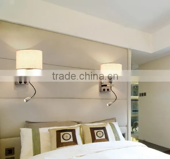 Chrome Body Fabric Shade Led Modern Hotel Wall Lamp For Project And Bedroom photo-4
