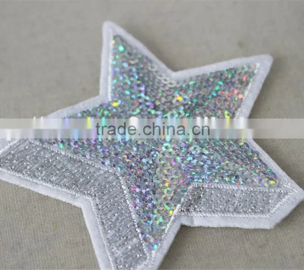 Hot Selling Custom 3d Star Pattern Sequin Patch Embroidery Trim Polyester Material for Wholesale photo-4