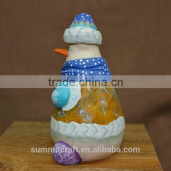 Hand Carved Painting Christmas Resin Snowman Figurine photo-4