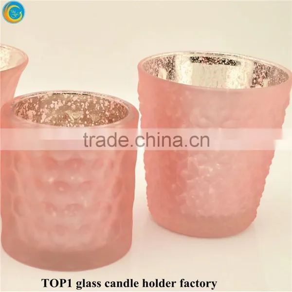 Embossed Design Wonderful Fuchsia Pink Vintage Glass Candle Holder photo-4