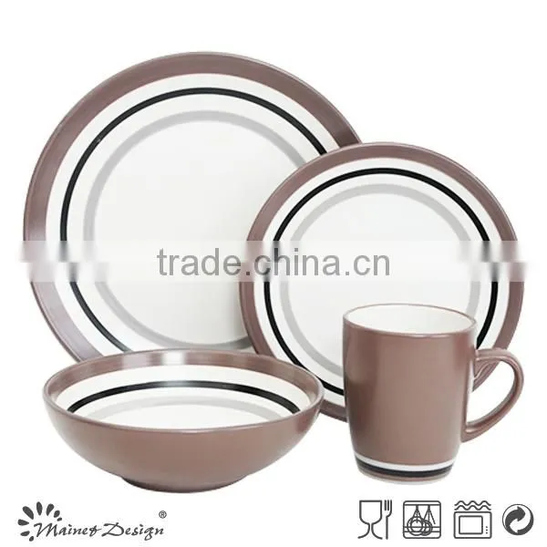 16pcs for 4person Solid Color With Circle Grace Designs Ceramic Dinnerware Set photo-2