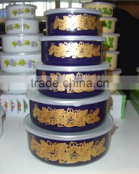 Bright Color Enamel Storage Bowl With PP Lid Food Container photo-5