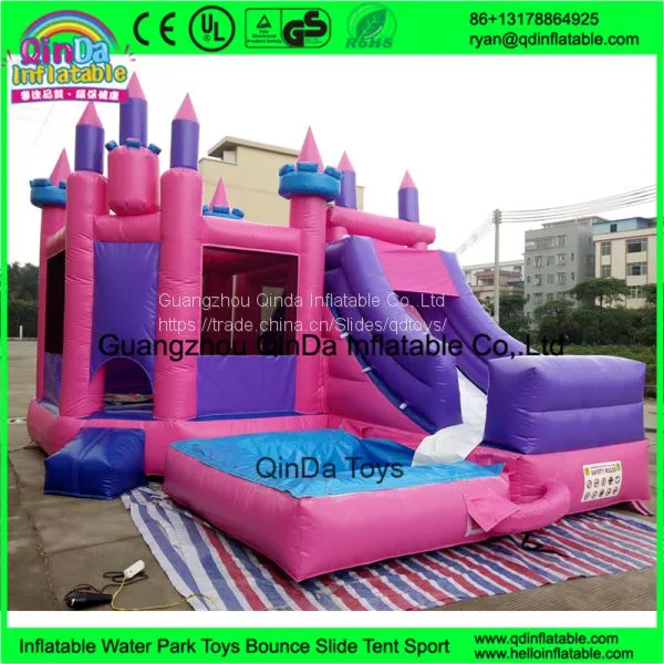Guangzhou Qinda Princess Inflatable Bouncy Castle With Water Slide Swimming Pool Kids Jumping Castle for Sale