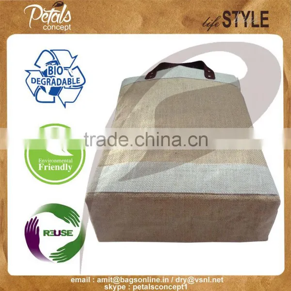 Leather Handle Jute Bag - With Removable Hard Base - Genuine Leather Handle - Luxary Bag photo-3