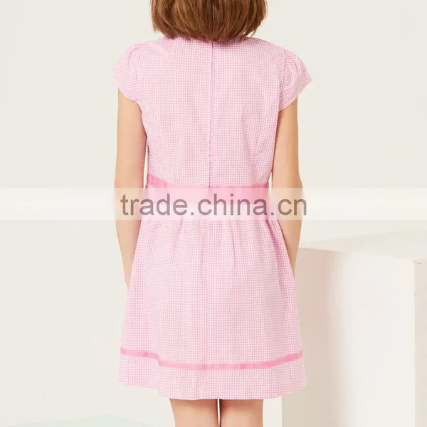 2017 Summer New Children's Cotton School Girl Belted Plaid Dress photo-5