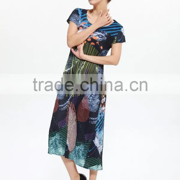 Wholesale Chromatic Wrinkle Clothing Slimming A-line Dress for Lady photo-4