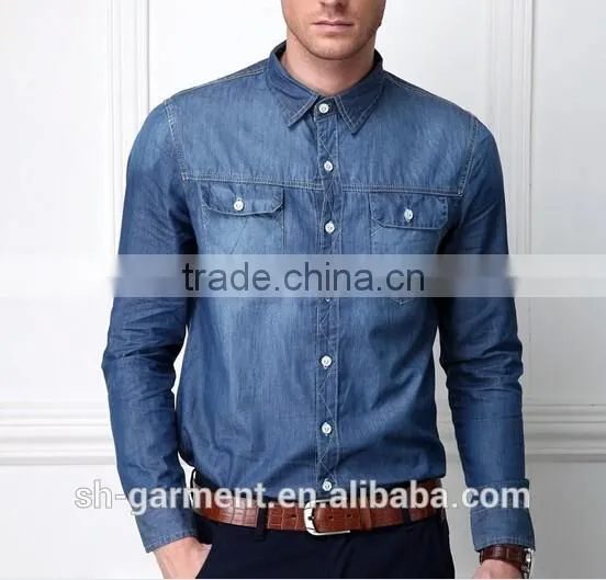 Mens Blue Denimshirt With Chest Pocket N02 photo-2