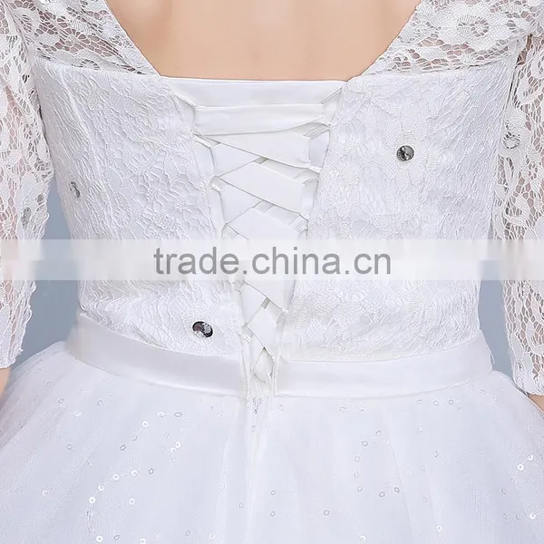 MGOO Elegant China Custom Made Wedding Dress Ballgown For Bridal Half Sleeves White Embroidery Dress photo-6