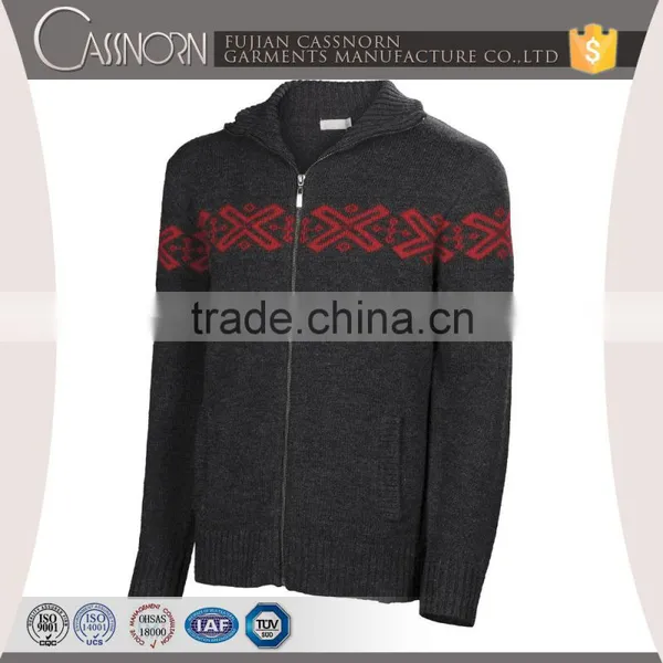 Customized Two-way Zip Design Jacquard Zip-up Cardigan Mens Merino Wool Sweater photo-2
