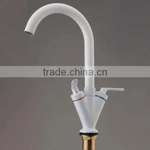 Best Promotion! Modern Double Handle Bathroom Faucet Kitchen Sink Swivel Spout Mixer Tap White Excellent Quality photo-5