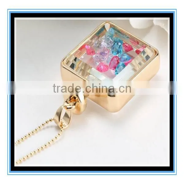XP-PN-1474 Latest Factory Design Crystal Square Glass Perfume Necklace Photo Frame Locket Pendant Necklace photo-3