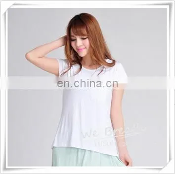 Ladies' Bamboo Pocket T-shirt Asymmetry Design Longer Back Short Front photo-3