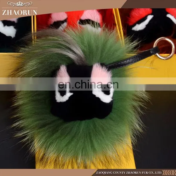 2016 High Quality Emoji Keychain Fox Fur Key Chain Dyed Color Fur Balls Keychain photo-4