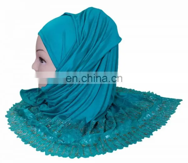 2-Way Style Cyan Color Scarf Hijab Design 2017 / Latest Outwear Embroidery Stoles 2017 / Women Headscarf (scarves Scarf Stoles) photo-5