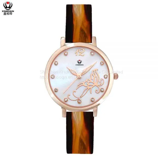 XINBOQIN Supplier Your LOGO Custom Ladies Brands Casual Quartz Waterproof Japan Movement PC21 Quartz Acetate Watch photo-3