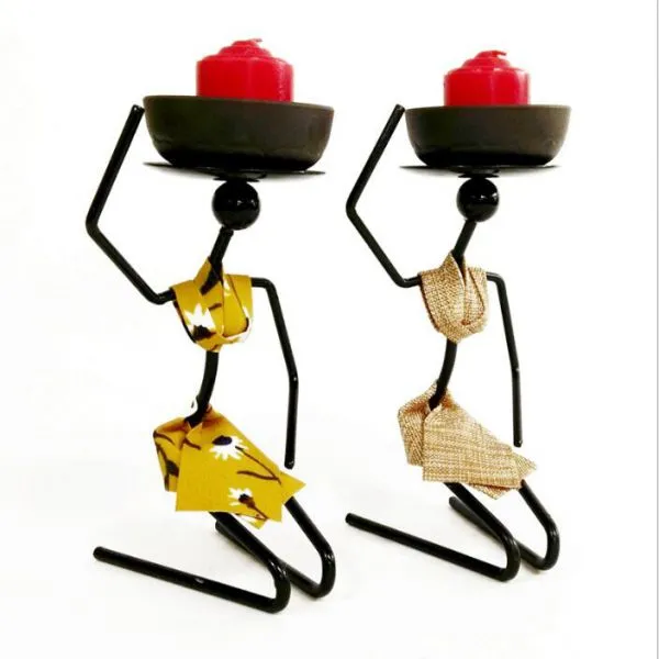 Banquet Party Snack Dish Tableware Stand Iron Candlestick African Woman Decoration Candle Holders photo-2