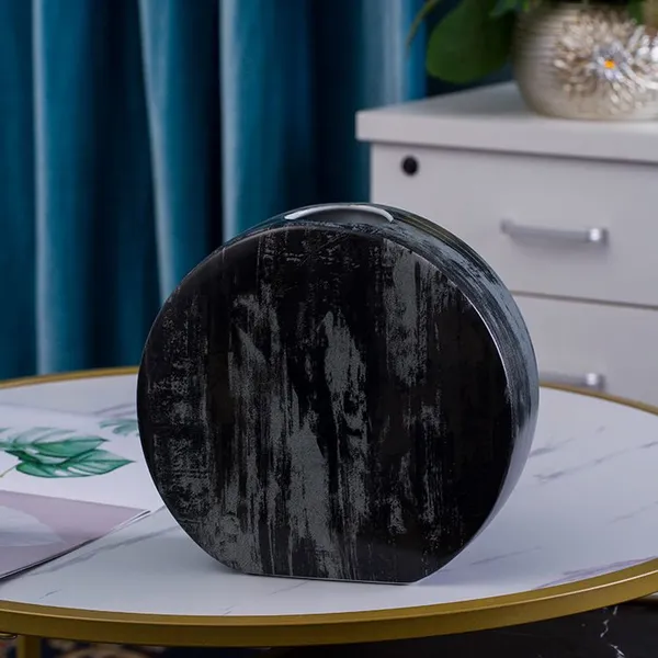 Creative Black Metal Semicircle Flat Jingdezhen Ceramic Vase For Showroom Table Decor photo-4