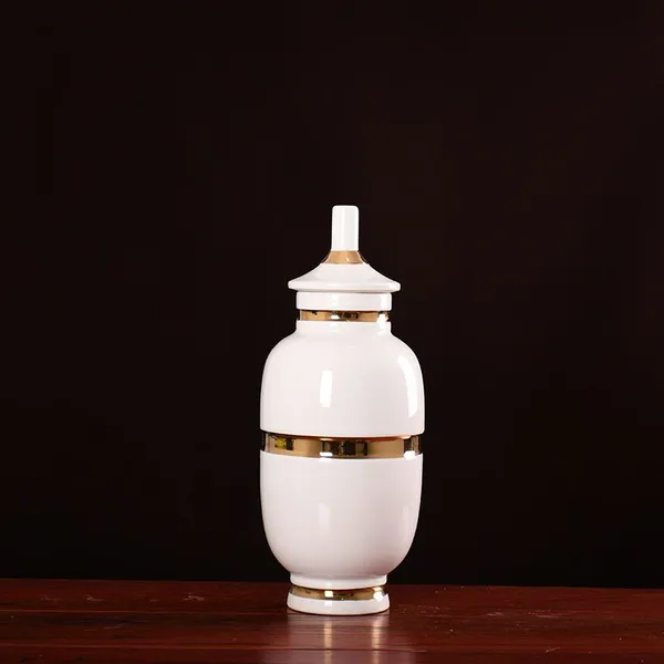 Light Luxury Simple Elegant White Gild Ceramic Flower Vase With Lid For Hotel Office Decor photo-4