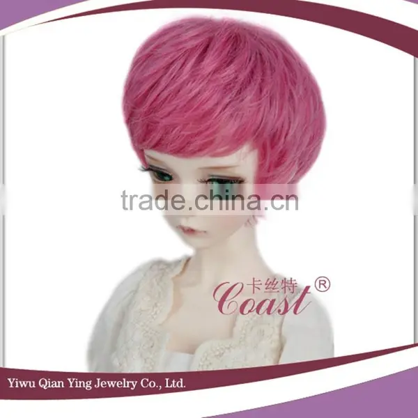 Short Cute Pink Synthetic Fiber Bob Doll Wigs photo-2