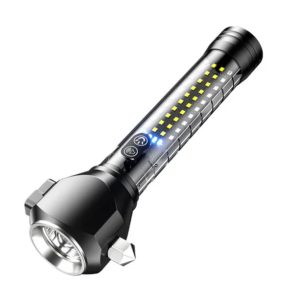 Wholesale 1500LM Multi-function Safety Hammer Flashlight 20W White Laser Rechargeable Car Emergency Torch With Power Bank Magnetic Tail photo-3