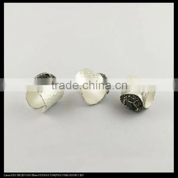 LFD-0019R ~ Silver Plated Natural Labradorite Crystal Rhinestone Paved Wide Rings Charm Labradorite Gemstone Finger Jewelry Ring photo-4