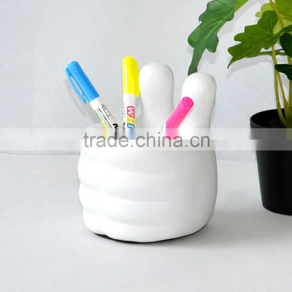 Plastic Thumbs up Pen Holder White Pencil Cup Office Desk Organizer