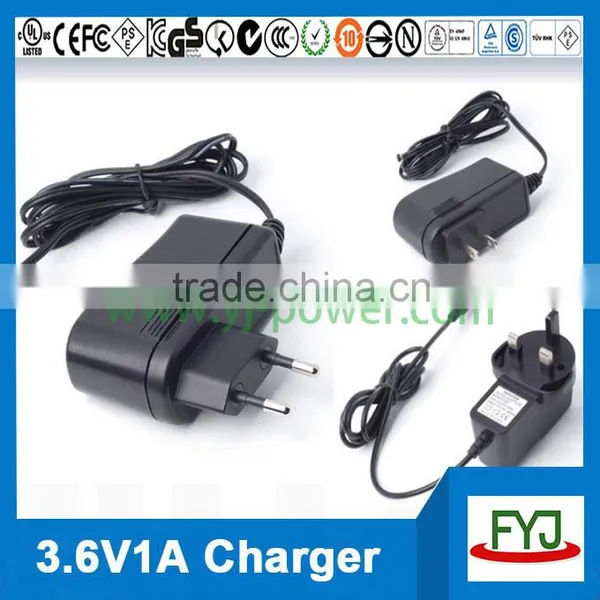 32650 Lifepo4 Battery Charger 3.6v 1000ma au us uk eu Wall Charger for Lifepo4 Battery YJP-036100 CE-EMC CE-LVD RoHS