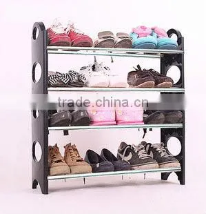 12 Pair 4 Tier Home Black Shoe Storage Shelves (FH-SR0064) photo-5