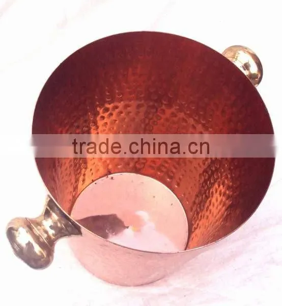 100% COPPER HAMMERED FINISH WINE COOLER BUCKET WITH BRASS HANDLE photo-2