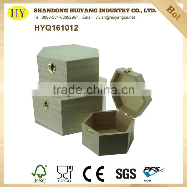 Unfinished Hexagon Wooden Packaging Box Wholesale photo-3