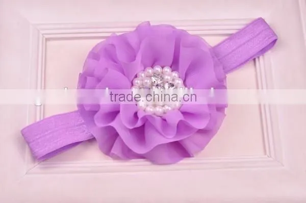 Chiffon Flower Headband With Pearl Beads Center for Kids Hair Accessories photo-2